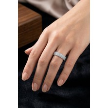 Söğütlü Silver 925 Ayar Gümüş Yüzük 3 Sıra Beyaz Zirkon Taşlı Işıltılı Tamtur Yüzük - Rodajlı Pırlanta Montür Alyans