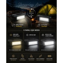Shopping Area LED Kafa Feneri & El Feneri 2’si 1 Arada – 3 Işık Modu, USB Şarjlı
