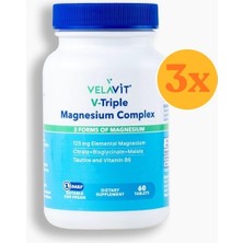 Velavit V-Triple Magnesium Complex - Magnezyum, B6 ve Taurin - 60 Tablet - 3 Adet - Dezenfektan Hediyeli (%72 Alkol)