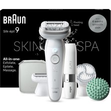 Braun Silk-Épil 9 Skinspa Kadın Epilatörü, Hepsi Bir Arada Set, Uzun Süreli Tüy Alma Için Tüy Çıkarıcı, Bayan Tıraş Makinesi, Su Geçirmez - Dahil. Facespa Yüz Tüy Giderici - 9-381, Beyaz/gümüş