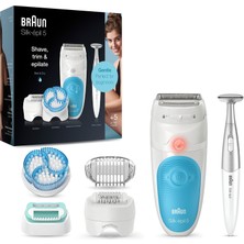 Braun Silk-Épil 5 Epilasyon / Tüy Çıkarıcı Için Kadın Epilatörü, Bikini Düzeltici (Saç Düzeltici Mahrem Bölge), Vücut Için Düzeltici ve Masaj Dahil, 5-815, Beyaz/mavi