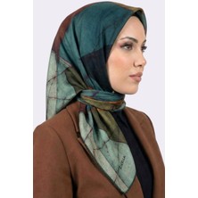 Hadiora Kadın Petrol Mint Geometrik Desenli Organik Pamuk Soft Eşarp