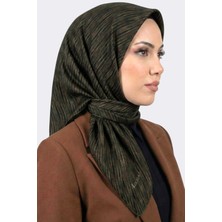 Hadiora Kadın Haki Çizgi Desenli Organik Pamuk Soft Eşarp