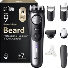 Braun Sakal Düzeltici Serisi 9, Erkek Elektrikli Sakal Düzeltici ve 7 Berber Aleti, Ultra Keskin Problade Bıçak, 180 Dakika Pil Ömrü, Kablosuz Sakal Tıraş Makinesi, 52 Boy, Su Geçirmez, BT9520, Krom