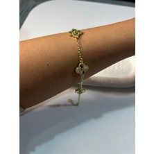 Hüma Butik Altın Kaplama Sedefli Yonca Bileklik (Van Cleef Stil)