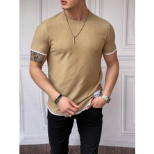 Modefendicom Slim Fit Örgü Desen  Pamuklu Parçalı Tshırt