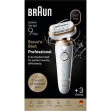 Kolay Epilasyon Için 360° Esnek Başlıklı Braun Silk·épil 9 Flex Epilatör, Islak ve Kuru, Yumuşak ve Dayanıklı Cilt, Tıraş Başlığı ve Tarağıyla, 9-030 3d, Altın