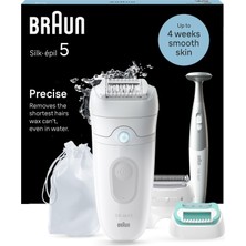 Braun Silk-Épil 5 Kadın Epilatörü, Uzun Süreli Epilasyon Için Tüy Çıkarıcı, Kadın Tıraş Makinesi, Su Geçirmez - Bikini Düzeltici, Tıraş Aparatı ve Düzeltici Aparatı Dahil - 5-251, Beyaz/gri