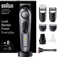 Braun Sakal Düzeltici Erkek Serisi 7, Erkek Sakal Düzeltici, 8 Aksesuarlı, Ömür Boyu Ultra Keskin Bıçak, 100 Dak. Pilli, Kablosuz Sakal Tıraş Makinesi, 40 Boy, Su Geçirmez, BT7420, Gri