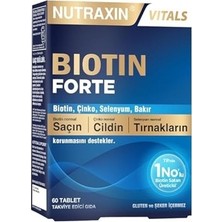 Nutraxin Biotin Forte – 5000 Mcg Biotin, Çinko, Bakır ve Selenyum Içeren Saç, Cilt ve Tırnak Destek Tableti - 60 Tablet - Vegan