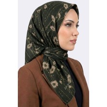 Hadiora Haki Çiçek Desenli Organik Pamuk Soft Eşarp