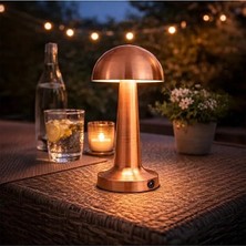 Elif Aksesuar Masa Üstü Lamba - Ledli Masa Lambası - Şarjlı Mantar Gece Lambası LED Abajur - Bronz Renk - 25CM
