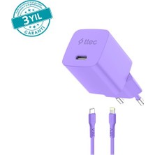 Ttec Smartcharger Gan 20W Pd Seyahat Hızlı Şarj Aleti + Usb-C - Lightning 120CM Kablo Neon Mor