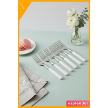 Esplendor 6 Parça Beyaz Saplı Paslanmaz Çelik Yemek Çatalı Seti 15CM