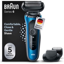 Easyclick Sakal Kesme Aparatlı Braun Series 6 Elektrikli Tıraş Makinesi, Sensoflex Erkek Elektrikli Tıraş Makinesi, Islak ve Kuru, Erkeğe Hediye, Almanya'da Üretilmiştir, 61-B1500S, Mavi