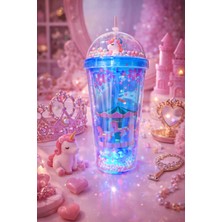 Home Dekor Hediye Renkli Boncuklu Sevimli Atlı Karınca Tasarım 450ML LED Işıklı Pipetli Içecek Bardağı Suluk Mavi 2649