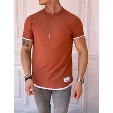Modefendicom Slim Fit Örgü Desen  Pamuklu Parçalı Tshırt