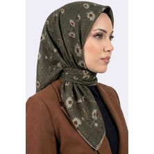 Hadiora Açık Haki Çiçek Desenli Organik Pamuk Soft Eşarp