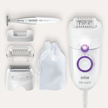 Braun Silk-Épil 5 Elektrikli Tıraş Başlığı ve Bikini Düzelticili Elektrikli Tüy Alma Epilatörü, 28 Cımbızlı Kablolu Epilatör, Kadınlar Için Hediyeler, 5-825, Beyaz/mor