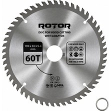 Rotor Daire Testere Bıçağı 190X30/25,4 mm 60T – Ahşap Kesim (El Tipi ve Gönye Testere) Adaptörlü