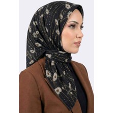 Hadiora Siyah Çiçek Desenli Organik Pamuk Soft Eşarp