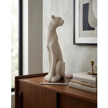 Mirsa Global Dekoratif Çita Leopar Krem Rengi Biblo Büst Heykel 43 cm