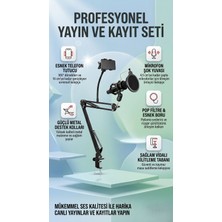 Matechno Profesyonel Masa Tipi Akrobat Mikrofon Standı Seti - Pop Filtre ve Telefon Tutucu - 360° Ayarlanabilir Stand