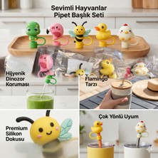 2 Adet Sevimli Hayvan Figürlü Silikon Pipet Başlığı Seti – Hijyenik Toz Önleyici Pipet Koruyucu - Stanley Quencher Uyumlu