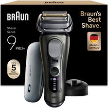 Braun Series 9 Pro+ Elektrikli Tıraş Makinesi, 5+1 Ultra Ince Hassas Bıçaklar, Pro Sensoadapt, 60 Dakikaya Kadar, Powercase, Şarj Standı, Erkekler Için Islak ve Kuru Tıraş Makinesi - 9625S, Grafit