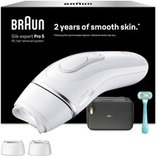 Braun Akıllı Ipl Epilasyon Cihazları Silk Expert Pro 5 - Ev Için Profesyonel Kalıcı Lazer Epilasyon, Almanya'da Tasarlandı - Dahil. Çanta, Venus Tıraş Makinesi, 2 Aparatlı - PL5234, Beyaz/gümüş