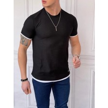 Modefendicom Slim Fit Örgü Desen  Pamuklu Parçalı Tshırt