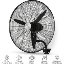 SeckinStore D750 210W 30 Inç Siyah Alüminyum 3 Kanatlı Sanayi Tipi Duvar Vantilatörü