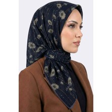 Hadiora Lacivert Çiçek Desenli Organik Pamuk Soft Eşarp