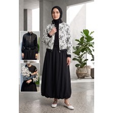 Lale Butik Etnik Desen Ceketi Çift Taraflı T-Shirt Balon Etek 3'lü Takım 14367 Siyah