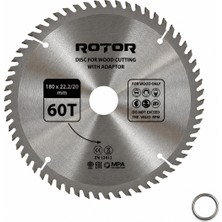 Rotor Daire Testere Bıçağı 180X22,2/20 mm 60T – Ahşap Kesim (Avuç Taşlama) Adaptörlü
