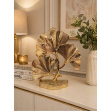 Kesene Duygu ve Yaşam Tarzı Odaklı Gold Ginkgo Yaprağı Lüks Dekoratif Metal Biblo Heykel obje 29 cm x 23 cm