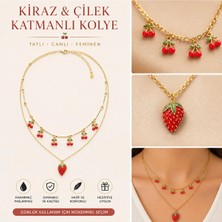 Mervişim Aksesuar Çilek & Kiraz Katmanlı Yaz Stili Çelik Kolye