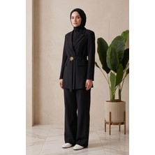 Lale Butik Kemer Detay Blazer Ceket Pantolon Takım 15267 Siyah