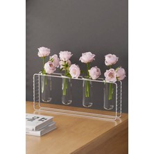 Hill Homes Krom Gümüş 4 Bölmeli Metal Vazo Stand Çiçeklik | Masaüstü Saksı Organizer | Dekoratif Vazo Standı