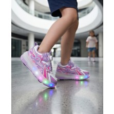 Kidessa 2249-TIMER LED Işıklı Çift Tekerlekli Akıllı Bağcıklı Unisex Çocuk Patenli Ayakkabı - NKT02249-LILA-36