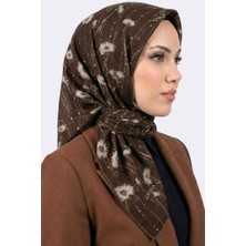 Hadiora Kahverengi Çiçek Desenli Organik Pamuk Soft Eşarp