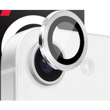 Powerfox Iphone 17E / 16E Uyumlu Gümüş  Alüminyum Alaşım Tempered Glass Kamera Lens Koruyucu