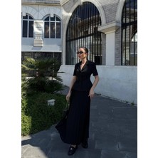 Lokadi Kadın Siyah Piliseli Etekli Blazer Takım