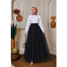 SFG Life Moda Kadın Astarlı Puantiye Desenli Tül Etek