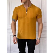 Modefendicom Slim Fit Sıfır Yaka Fermuar Detaylı Triko  Tshırt