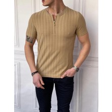 Modefendicom Slim Fit Sıfır Yaka Fermuar Detaylı Triko  Tshırt