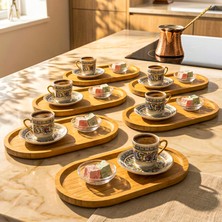 Snippy Offy - 6'lı Oval Doğal Bambu Sunumluk Servis Tepsisi Kahve Kahvaltı Sunum Servis Tabağı 23 x 12 cm