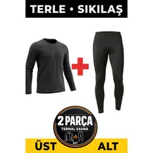 Elilom Termal Terletici Spor Seti Terletici Etki – Fermuarlı Uzun Kollu Üst + Lastikli Alt (2’li Takım) Siyah