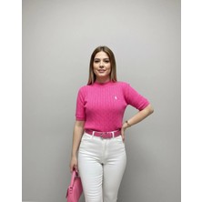 Saç Örgü Polo Nakışlı T-Shirt