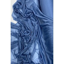 Die Grup Yağmur Damlası Simli Abiye Elbise Şallık Tül Kumaş Indigo Mavi 89